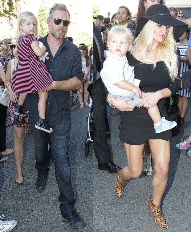 Jessica Simpson, Eric Johnson, daughter Maxwell, and son Ace arriving at The Grove
