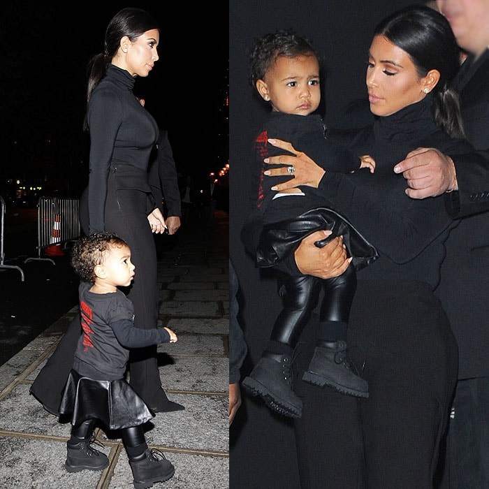Kim Kardashian and North West in matching all-black outfits