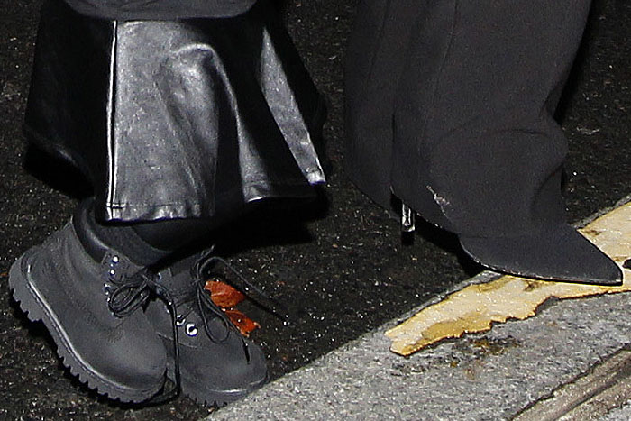 Closeup of North West's and Kim Kardashian's shoes at the Balenciaga Spring/Summer 2015 fashion show