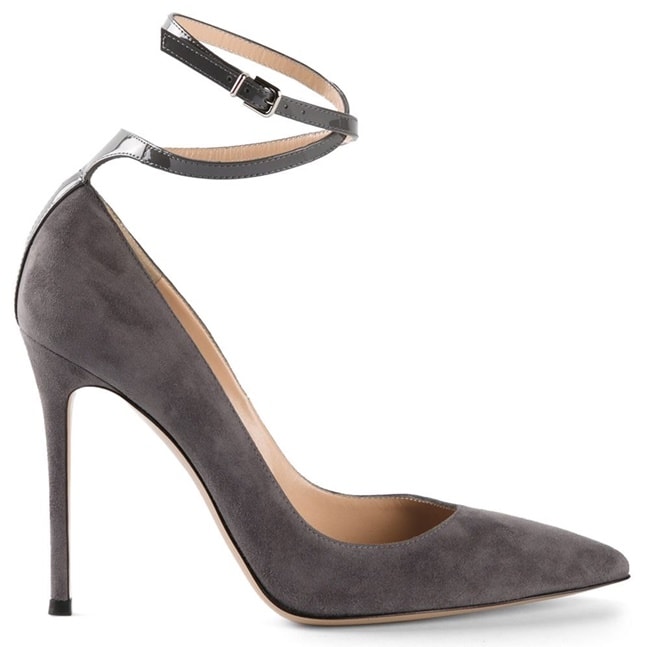 Gianvito Rossi Double Ankle Wrap Pumps in Gray Suede