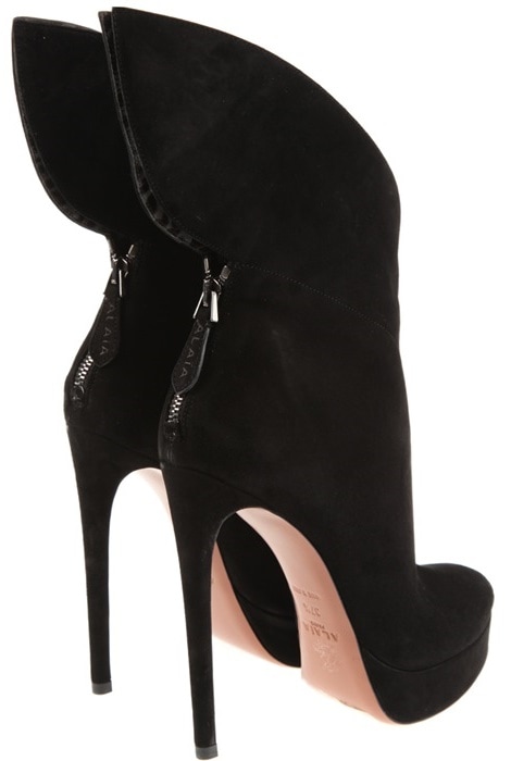 Alaïa Black Blow Boots in Soft Suede with Graphic Ankle Panels Back