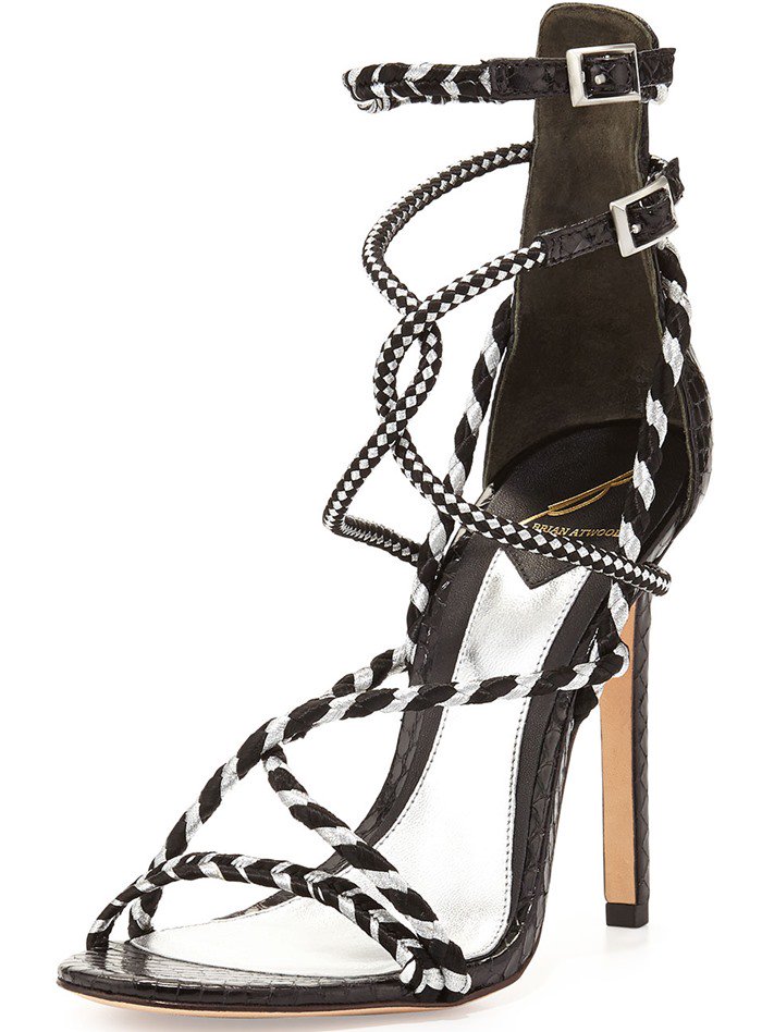 B Brian Atwood "Linares" Woven Strappy Sandals