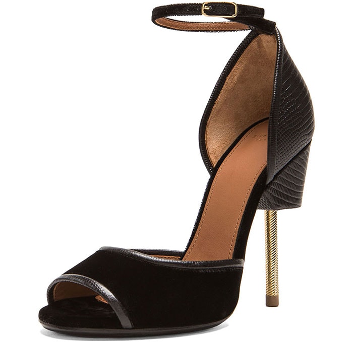 Givenchy "Matilda" Sandals in Black Lizard-Effect Leather and Velvet