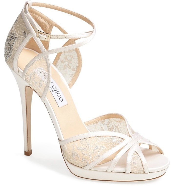 Jimmy Choo "Fayme" Lace Platform Sandals in White