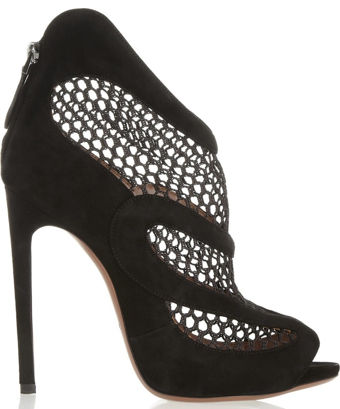 Alaia Suede-and-Mesh Open-Toe Booties