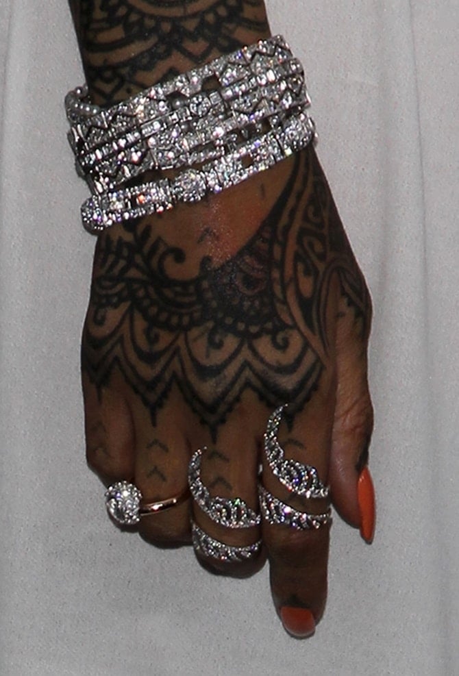 Rihanna accessorizing with diamonds