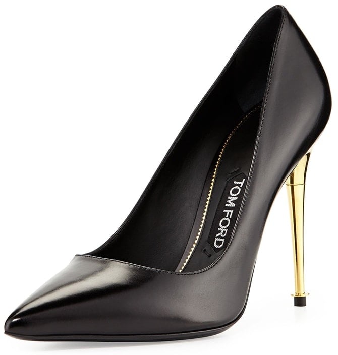 Tom Ford Gold-Heel Pointy-Toe Pumps