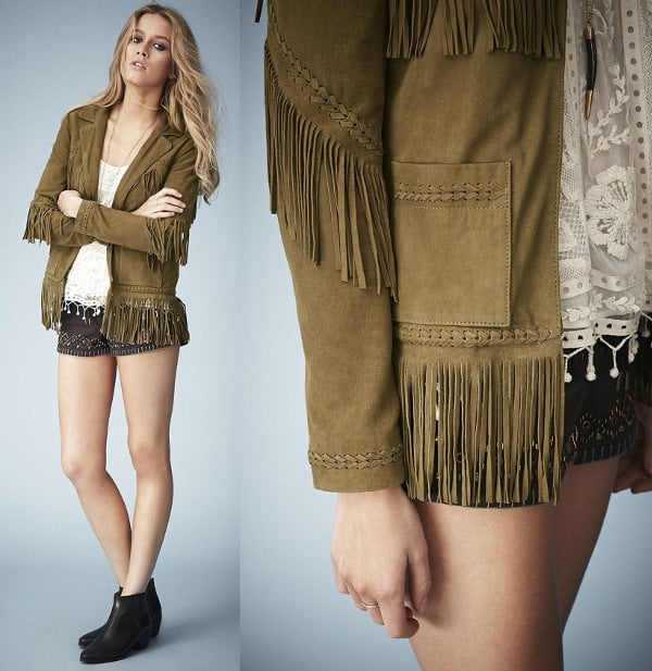 We love the Western vibe of this khaki suede jacket