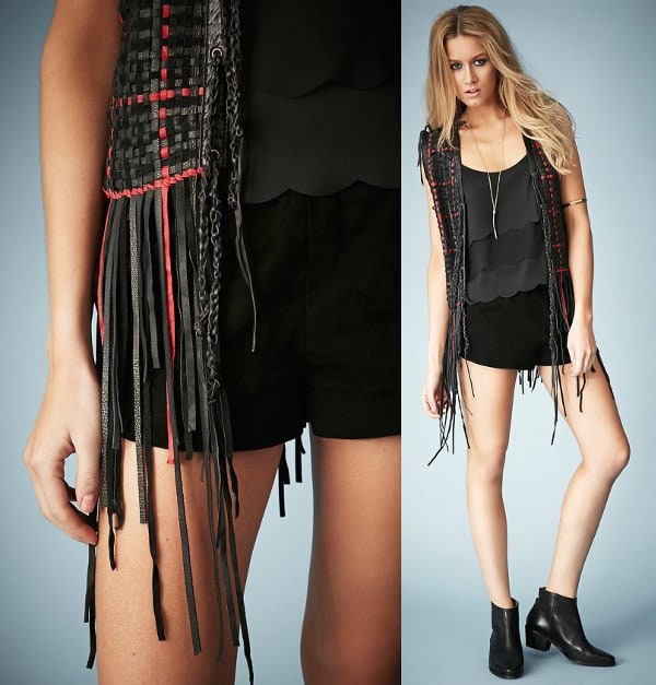 This woven leather vest pulls out all the stops in hippie style with some tough-girl edge