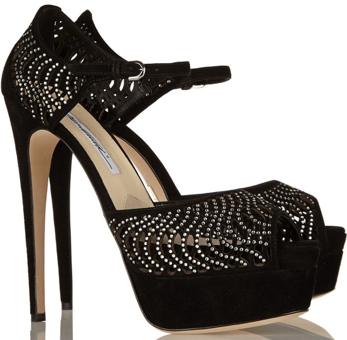 Brian Atwood Black Tribeca Crystal-embellished Suede Sandals