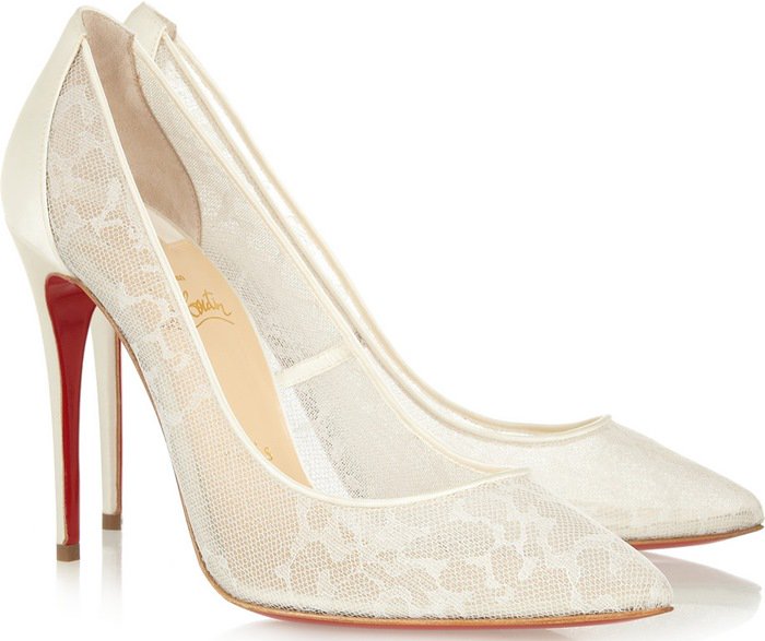 Christian Louboutin White Pigalace 100 Satin and Lace Pumps