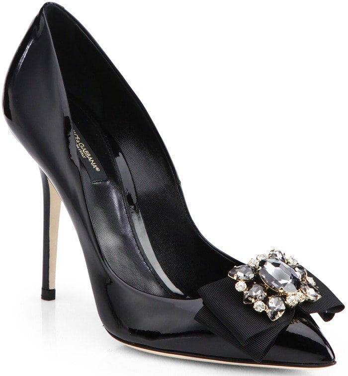 Black Dolce & Gabbana Jeweled-Bow Patent Leather Pumps