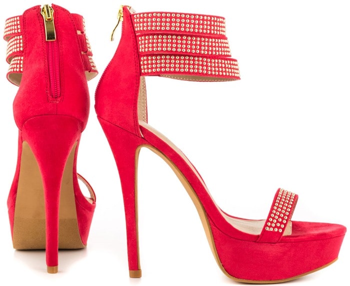 Mena Covered Sandals with Microstud Detailing in Red