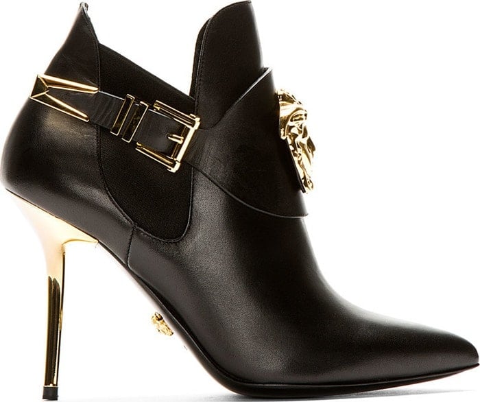 Versace Black Leather Boot with Gold Medusa