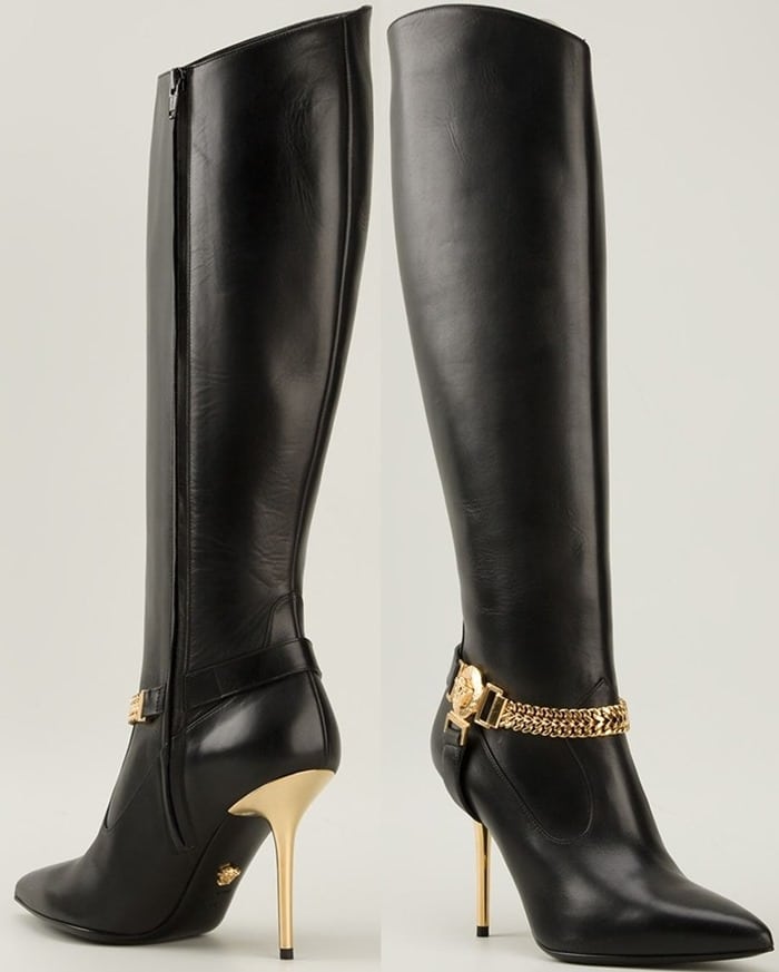 Versace Black Medusa Knee High Boots