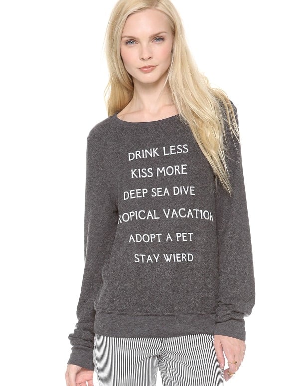 A list of resolutions makes a whimsical statement on a soft sweatshirt
