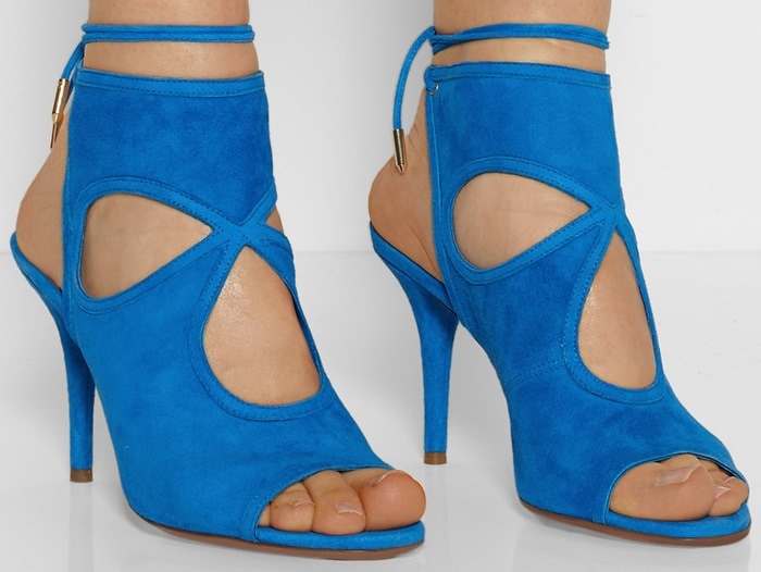 Aquazzura Blue Sexy Thing Cutout Suede Sandals