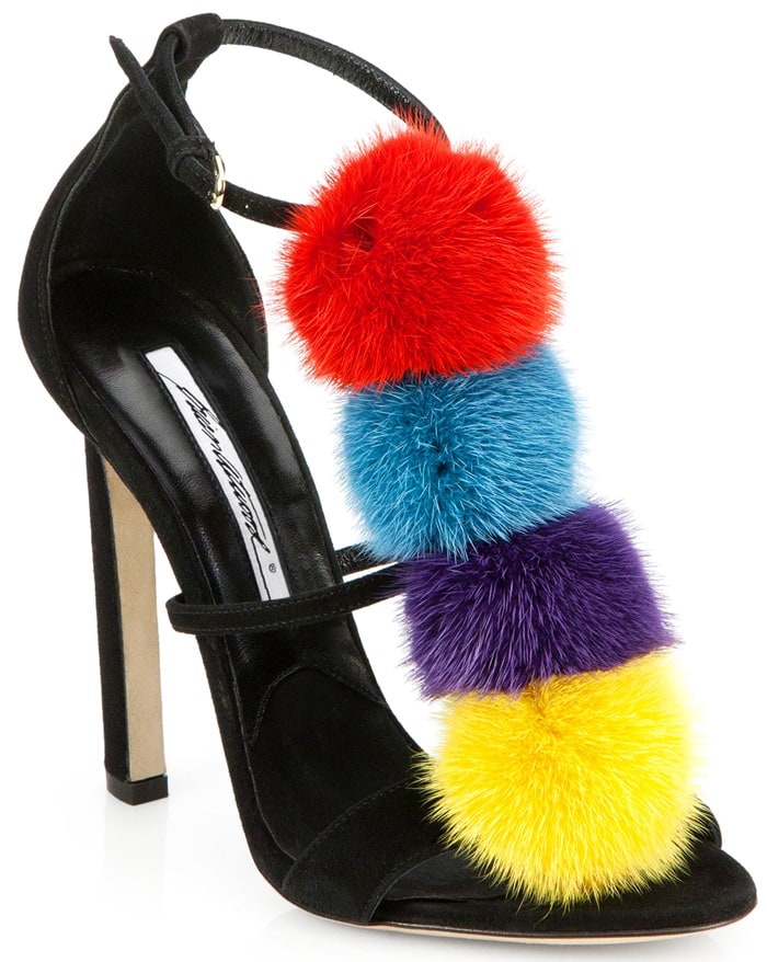 Brian Atwood Multicolor Genie Suede Mink Fur Sandals