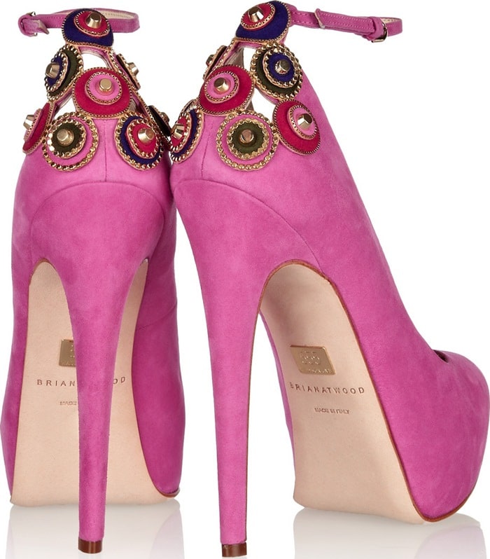 Brian Atwood Zenith lux embellished suede pumps back