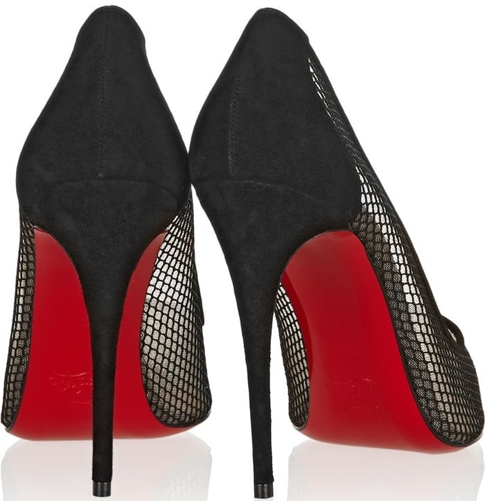 Christian Louboutin “Follies Resille 100″ Suede-Trimmed Mesh Pumps