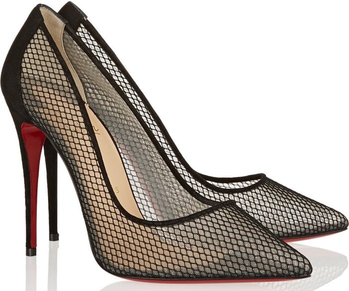 Christian Louboutin Follies Resille 100 Suede-Trimmed Mesh Pumps