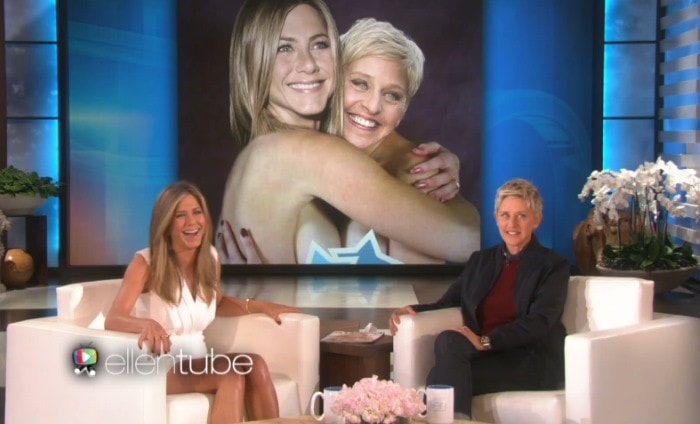 Jennifer Aniston makes an appearance on The Ellen Show on January 19, 2015