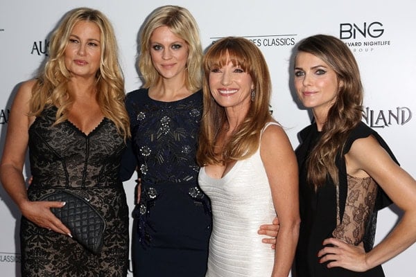 Keri Russell working the red carpet with her Austenland co-stars Jennifer Coolidge, Georgia King, and Jane Seymour
