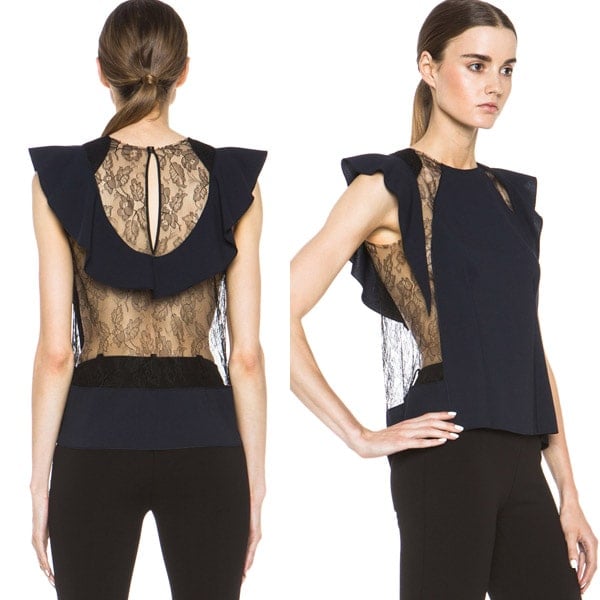 Nina Ricci Lace and Silk Top in Navy & Black