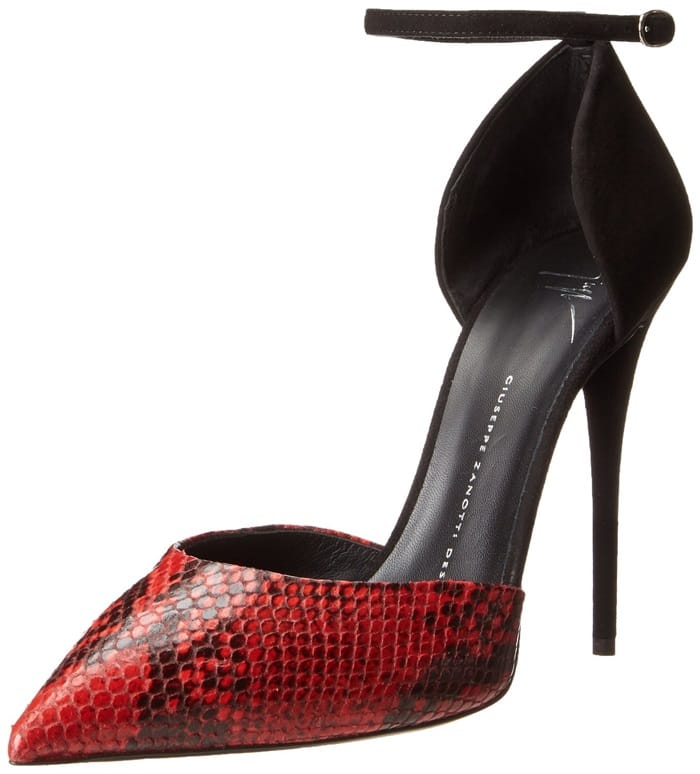 Giuseppe Zanotti Snake-Stamped Ankle-Strap Sandals in Red