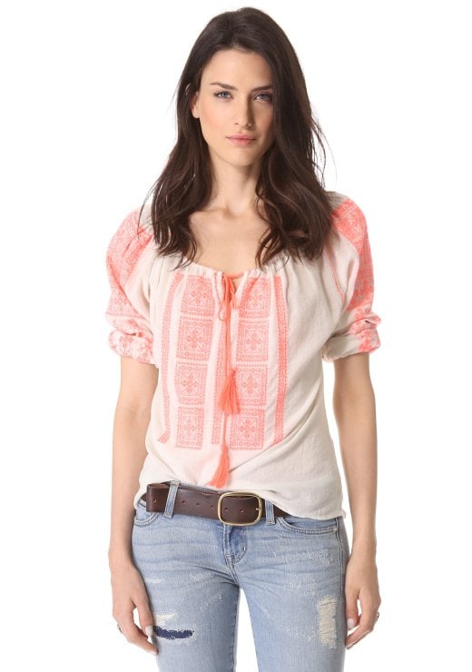 Velvet Embroidered Peasant Top