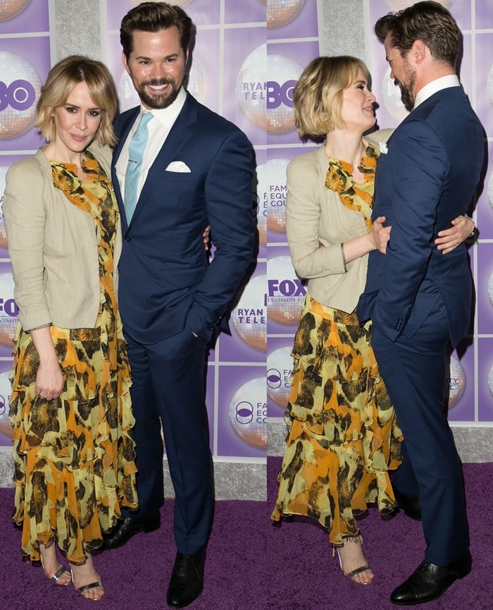Sarah Paulson and Andrew Rannells hit the purple carpet at the 2015 Family Equality Council Los Angeles Awards Dinner at The Beverly Hilton Hotel in Beverly Hills on February 28, 2015