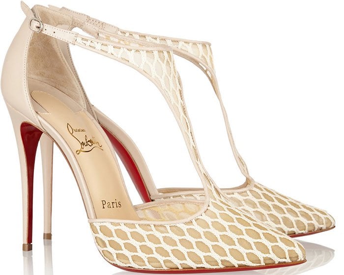 Salonu 100 Embroidered Mesh-and-Leather Pumps