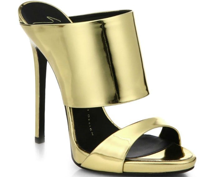 Giuseppe Zanotti Metallic Leather Mule Sandals in Metallic Gold