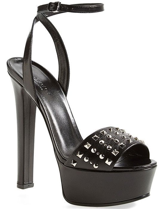 Gucci Leila Studded Leather Platform Sandals in Black