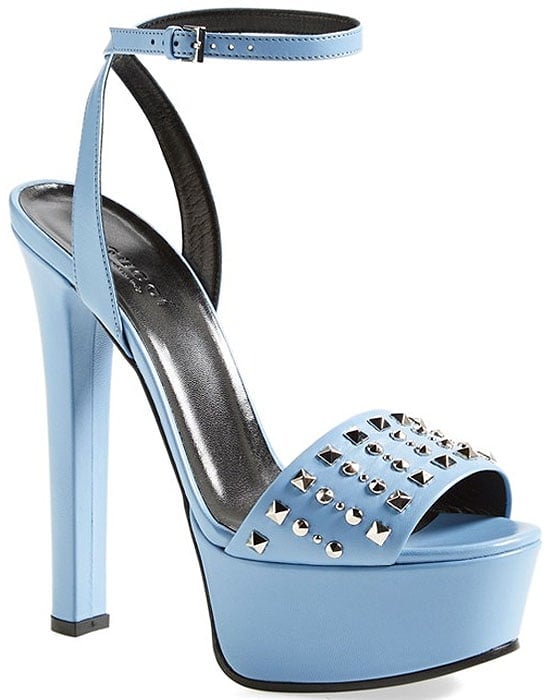 Gucci Leila Studded Leather Platform Sandals in Mineral Blue