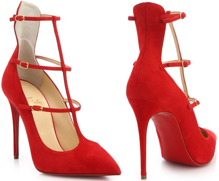 Christian Louboutin Toerless Muse Suede Triple-Strap Pumps