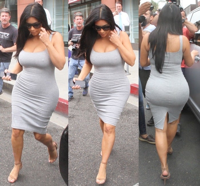 Kim Kardashian leaves Anastasia Beverly Hills Salon in a clingy grey dress
