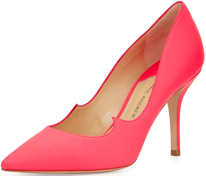 Paul Andrew Rubberized Patent Leather Signature Pumps in Neon Rose