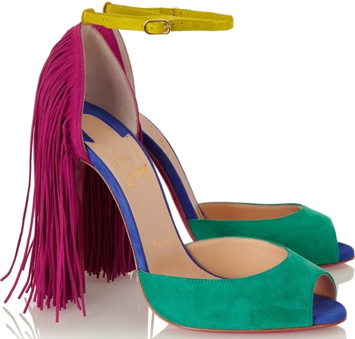 Christian Louboutin Otrot 120 fringed color-block suede sandals side