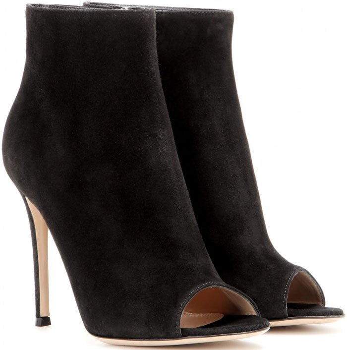 Gianvito Rossi Suede Peep Toe Ankle Boots