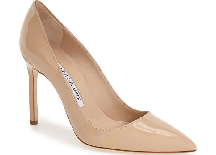 Manolo Blahnik BB Pointed Toe Pumps Nude Patent