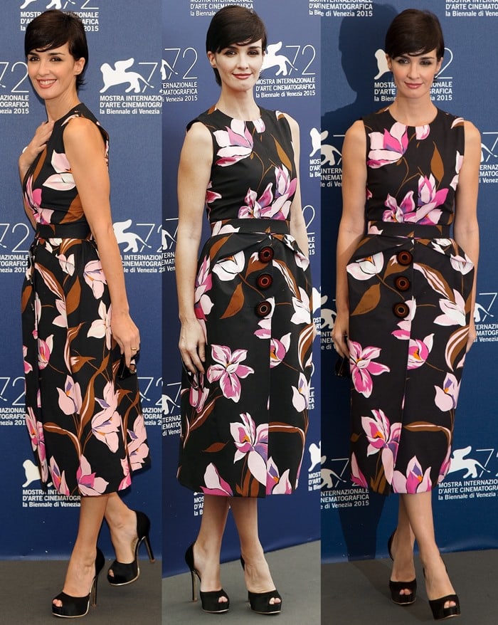 Paz Vega looked gorgeous in a graphic lily print number from the Salvatore Ferragamo Resort 2016 collection