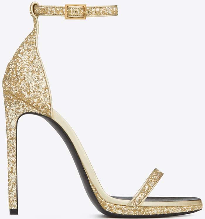 Saint Laurent Classic Jane 110 Ankle Strap Sandal in Gold Glitter Fabric