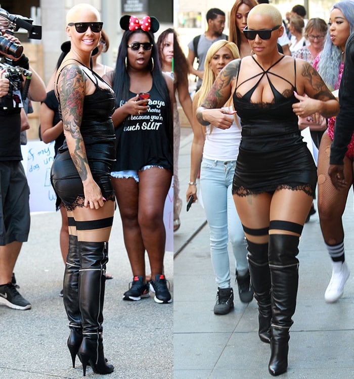 Amber Rose wearing a revealing outfit as she attends The Amber Rose SlutWalk in Los Angeles on October 3, 2015