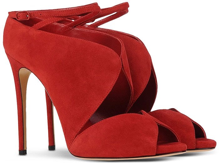 Casadei Red Suede Ankle-Strap Sandal Booties