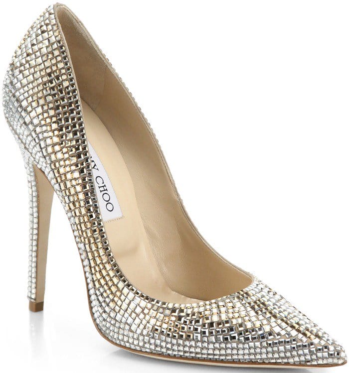 Jimmy Choo Gold Tartini Square Pave Crystal & Suede Pumps