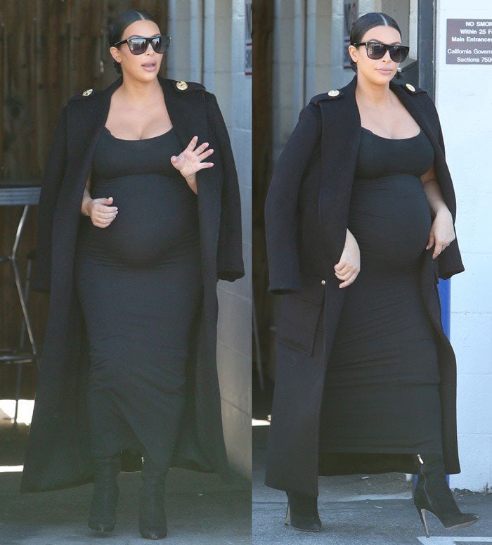 Kim Kardashian looking heavily pregnant leaving an office building in Los Angeles on November 5, 2015