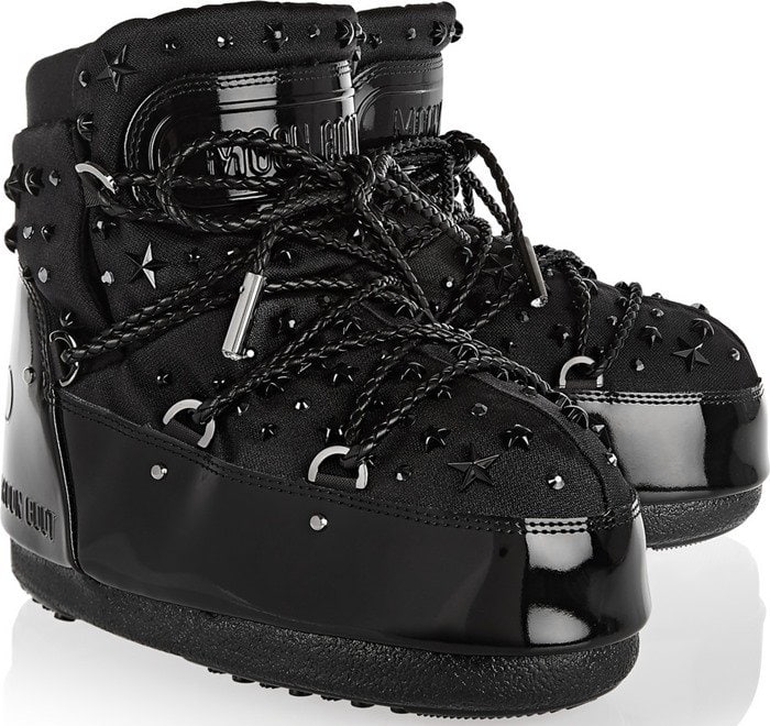 Moon Boot Jimmy Choo MB Buzz embellished faux patent-leather and shell snow boot