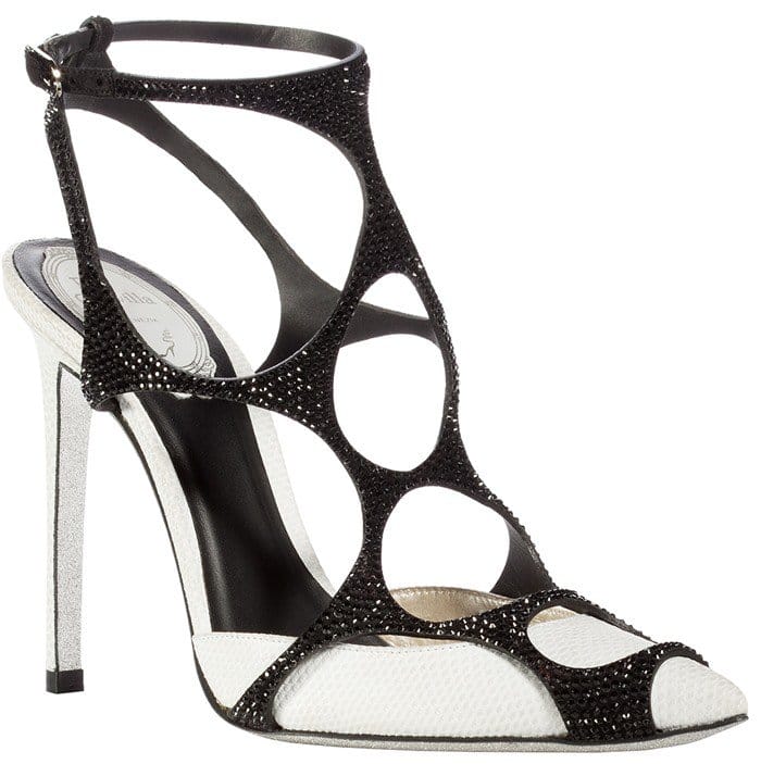 René Caovilla Black and White Swarovski-Crystal Embellished Spider Sandals