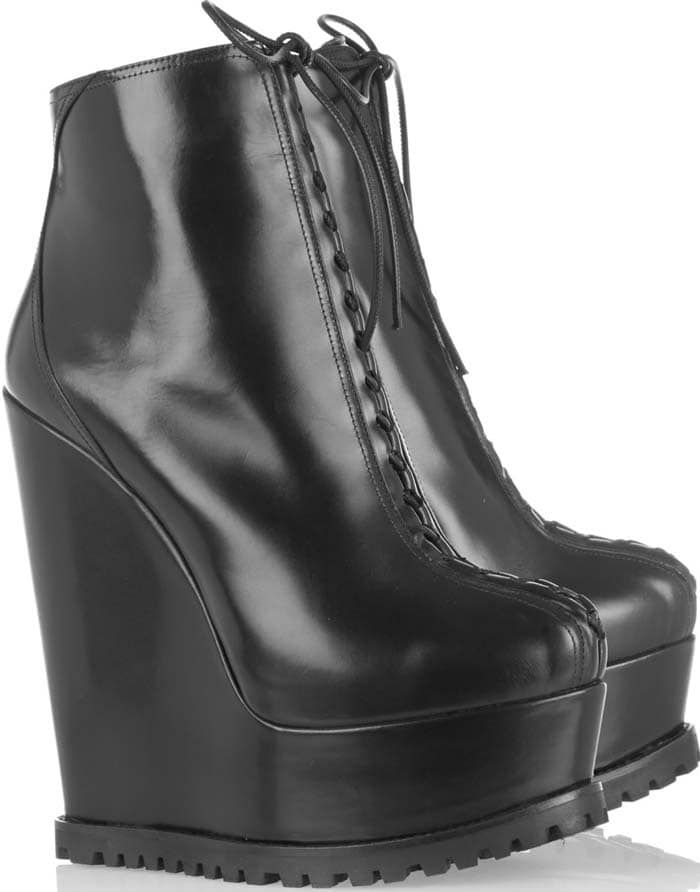 Black Alaïa Leather Wedge Ankle Boots